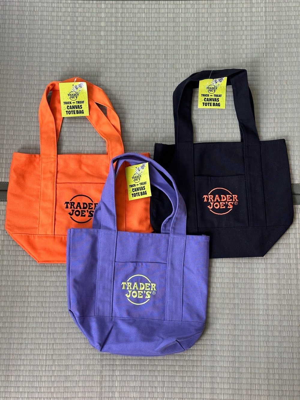 Trader Joe's mini tote bags, Halloween colors, NWT